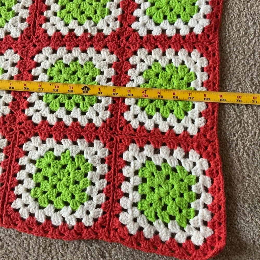 Handmade Crochet Granny Square Table Runner Placemat Set Red Green White‎ Boho